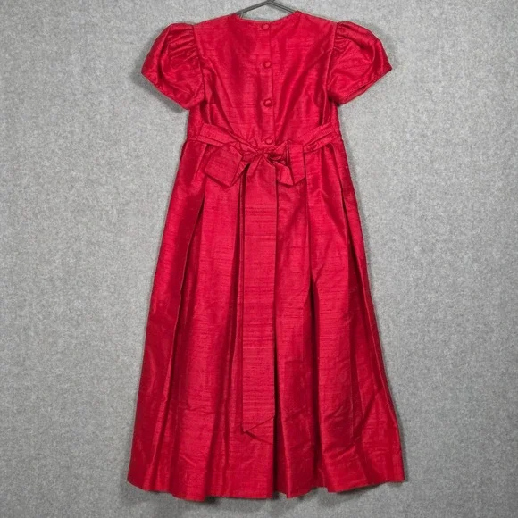 Strasburg Girl 7 Pure Silk Special Occasion Dress Red Embroidered Puff Sleeve - Picture 3 of 6